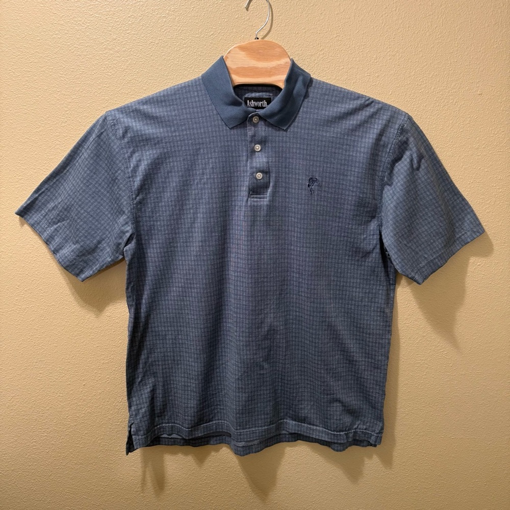 Men’s XL Vintage Ashworth Blue Double Mercerized Funky Geometric Polo Shirt